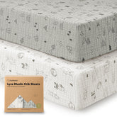 KeaBabies Lyra muslin crib sheets woodland on mattress offer a snug, breathable fit