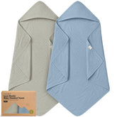 KeaBabies Lyra muslin hooded towel 30x30 steel, gentle and quick-drying for bath time