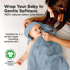 KeaBabies Lyra muslin hooded towel 35x35 steel, warm newborn wrap