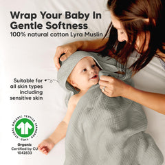 KeaBabies Lyra hooded towel graphite petite, baby wrapped for cozy post-bath warmth
