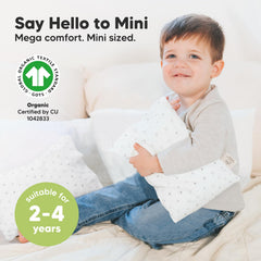 KeaBabies Mini Toddler Pillow Organic Cotton Fabric highlights breathable, gentle material for toddlers.
