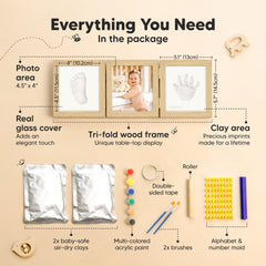 Keababies newborn footprint kit with ash wood frame for delicate prints.