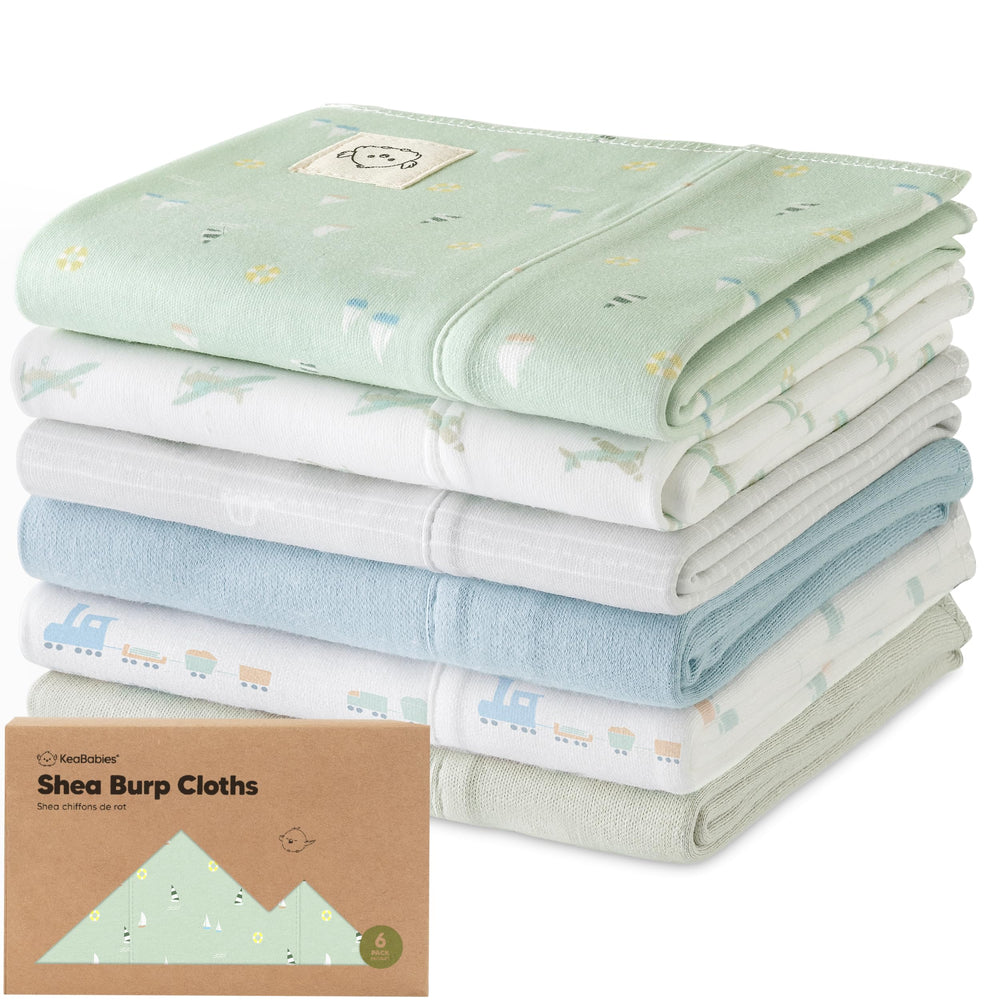 KeaBabies organic burp cloths provide shoulder coverage to catch spills.