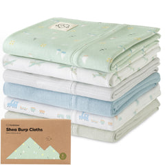 KeaBabies organic burp cloths provide shoulder coverage to catch spills.