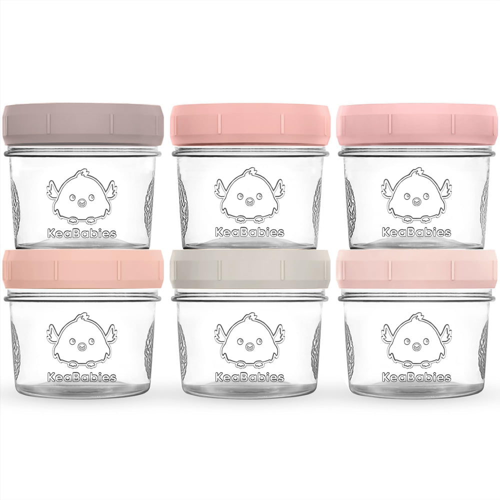 KeaBabies Roseate 4oz glass jar with lid for safe baby food storage.