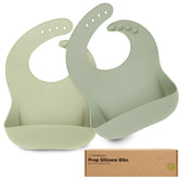 KeaBabies Sage bib with deep pocket catching spills during meals