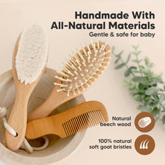 KeaBabies soft goat bristle brush close-up enhances gentle scalp care
