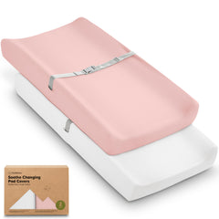 KeaBabies Soothe changing pad cover in Rose on the pad for gentle diaper changes.