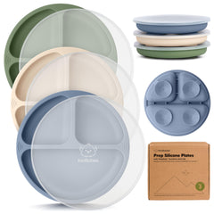 KeaBabies suction plate with lid closeup showing strong PrepGrip for mess-free meals.