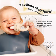 KeaBabies teething relief fruit feeder soothes gums with cold snacks.