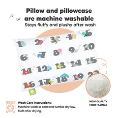 KeaBabies travel-ready toddler pillow shown in a car seat scenario.