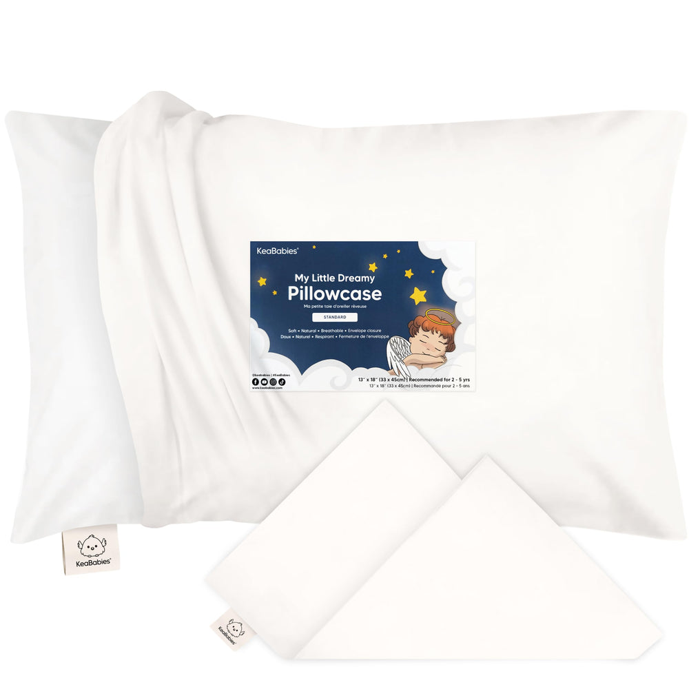 KeaBabies toddler pillowcase soft white closeup shows gentle cotton texture for sensitive skin and breathability.
