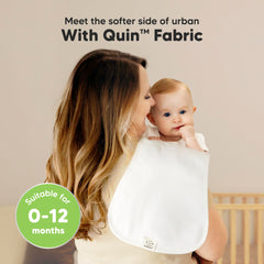 Keababies Urban Quin burp cloth highlights the three layers: Quin fabric, fleece, and cotton backing