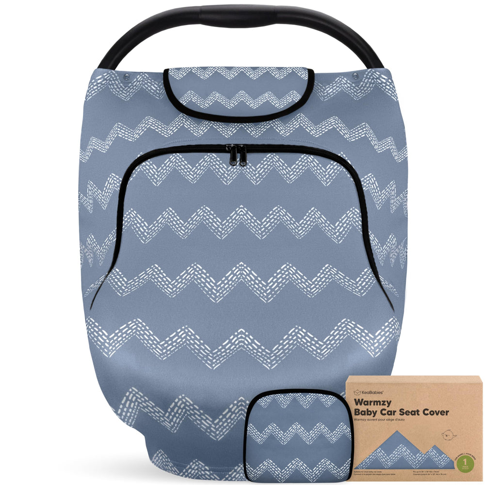KeaBabies Warmzy winter car seat cover in universal fit for cozy travel.