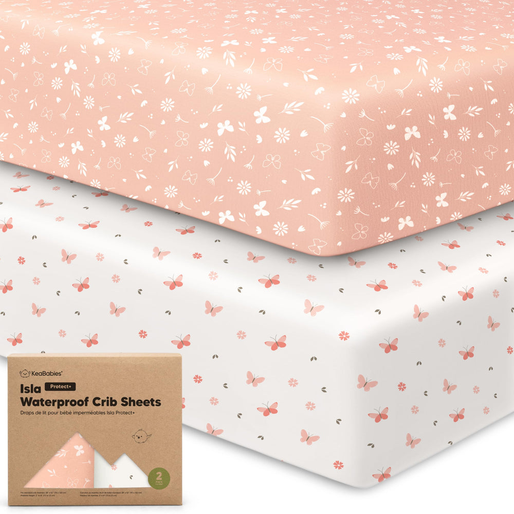 KeaBabies waterproof crib sheet with butterfly print keeps mattress dry and clean