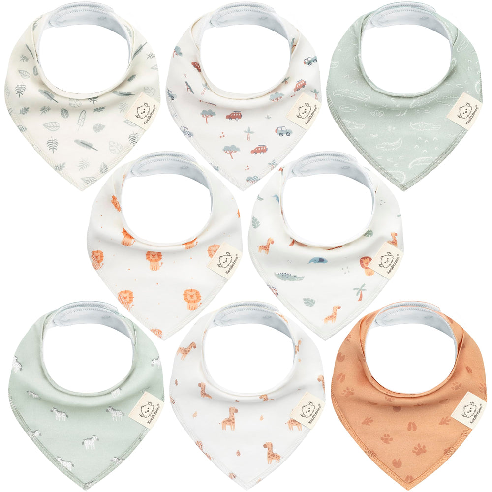 KeaBabies Wilderness 8-pack bandana bibs, ready to wear for daily drool control.