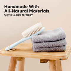 KeaBabies brush closeup showing soft bristles for soothing massage