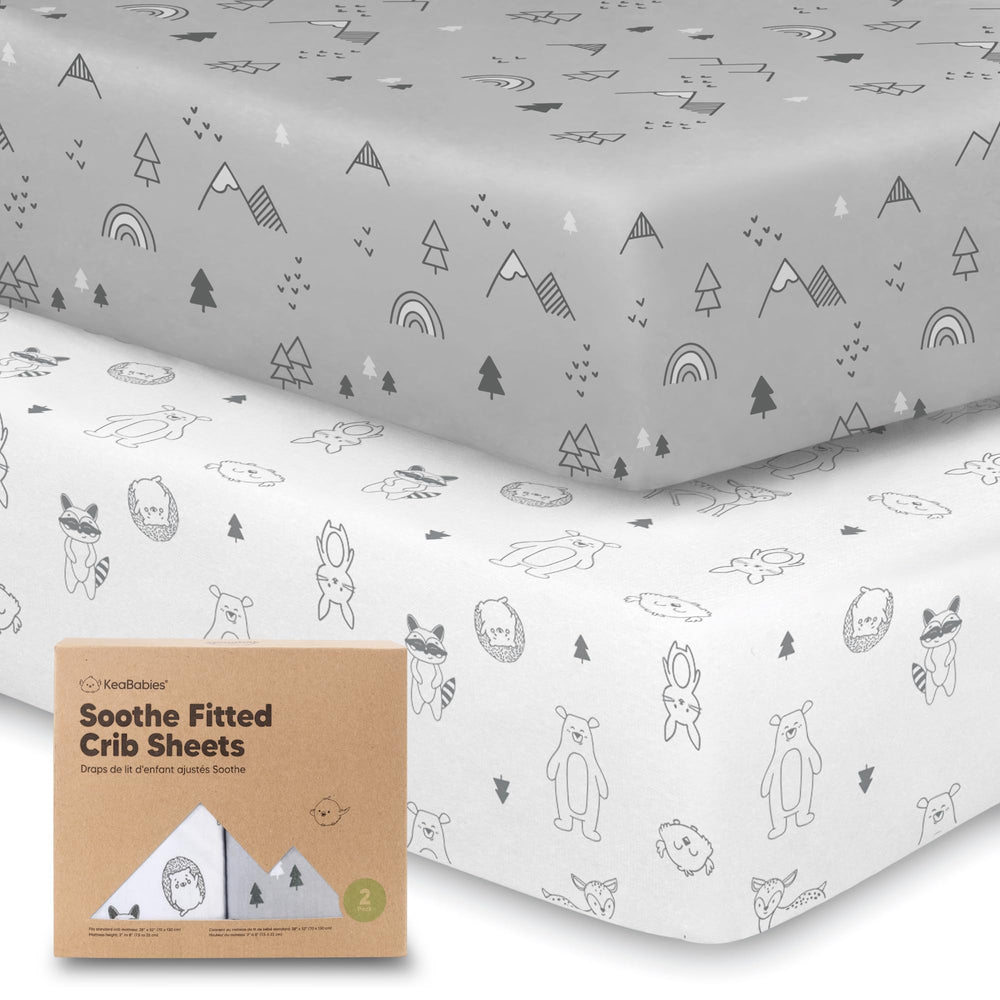KeaBabies woodland crib sheets two-pack on mattress for safe sleep