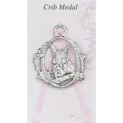 KeegansCatholicTreasures McVan Guardian Angel crib medal with pink ribbon for nursery decor and keepsake
