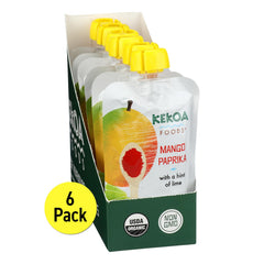 Kekoa Foods Mango Paprika baby-snack image highlights natural fruit flavors.