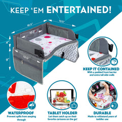 Kenley Kids Travel Tray pink-gray folds flat for easy storage when not in use.