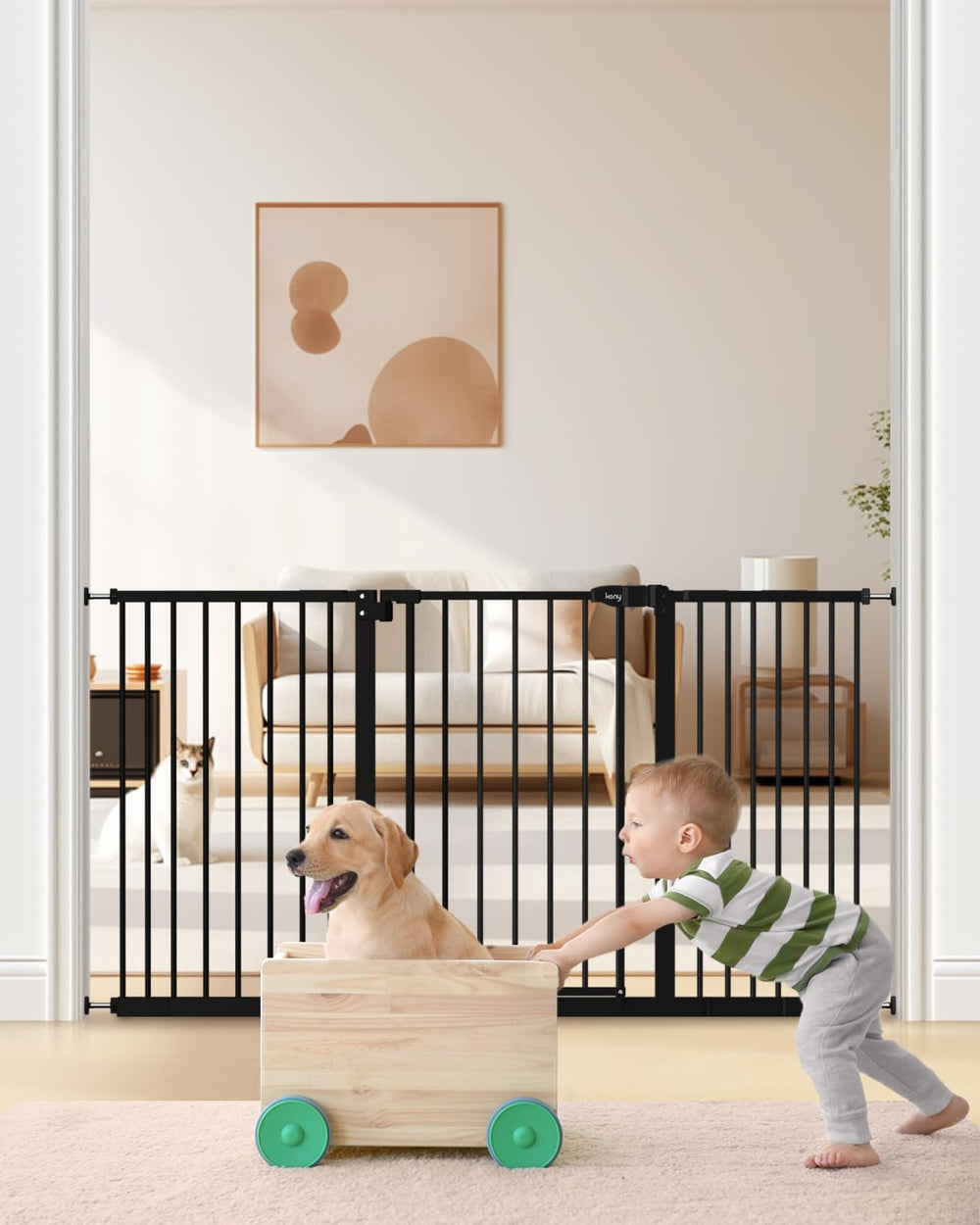 keny 29-55 inch extra wide baby gate at a doorway for safe passage.