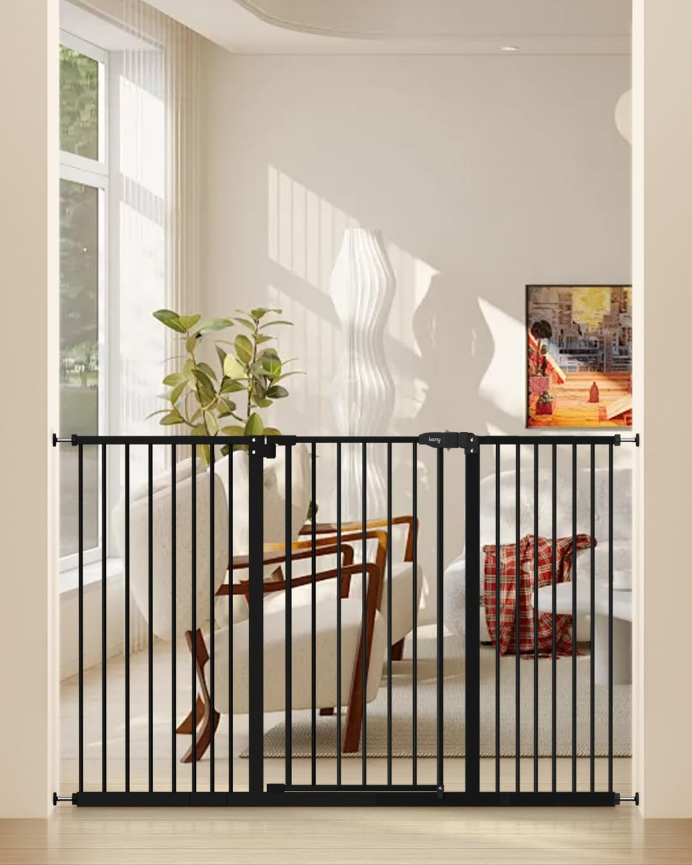 keny 36-inch tall baby gate on stairs provides extra height for safety