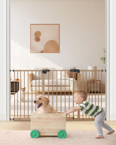 Keny 55-inch adjustable baby gate blocks wide doorways safely for kids and pets