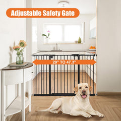 keny extra wide gate with extension kit demonstrates easy widening from 29 to 47.3 inches