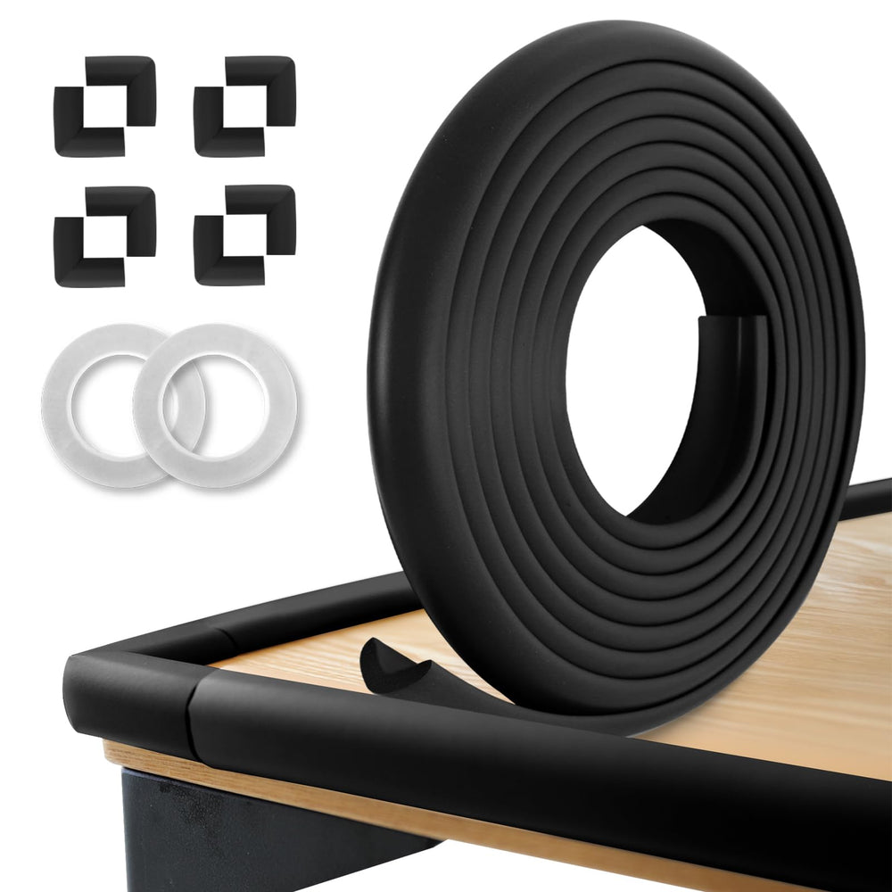 Kerätä baby edge protector black provides cushioned protection for table edges.