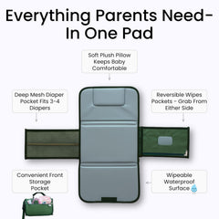 Kewh Jo portable diaper changing pad with built-in diaper and wipes pockets for quick access