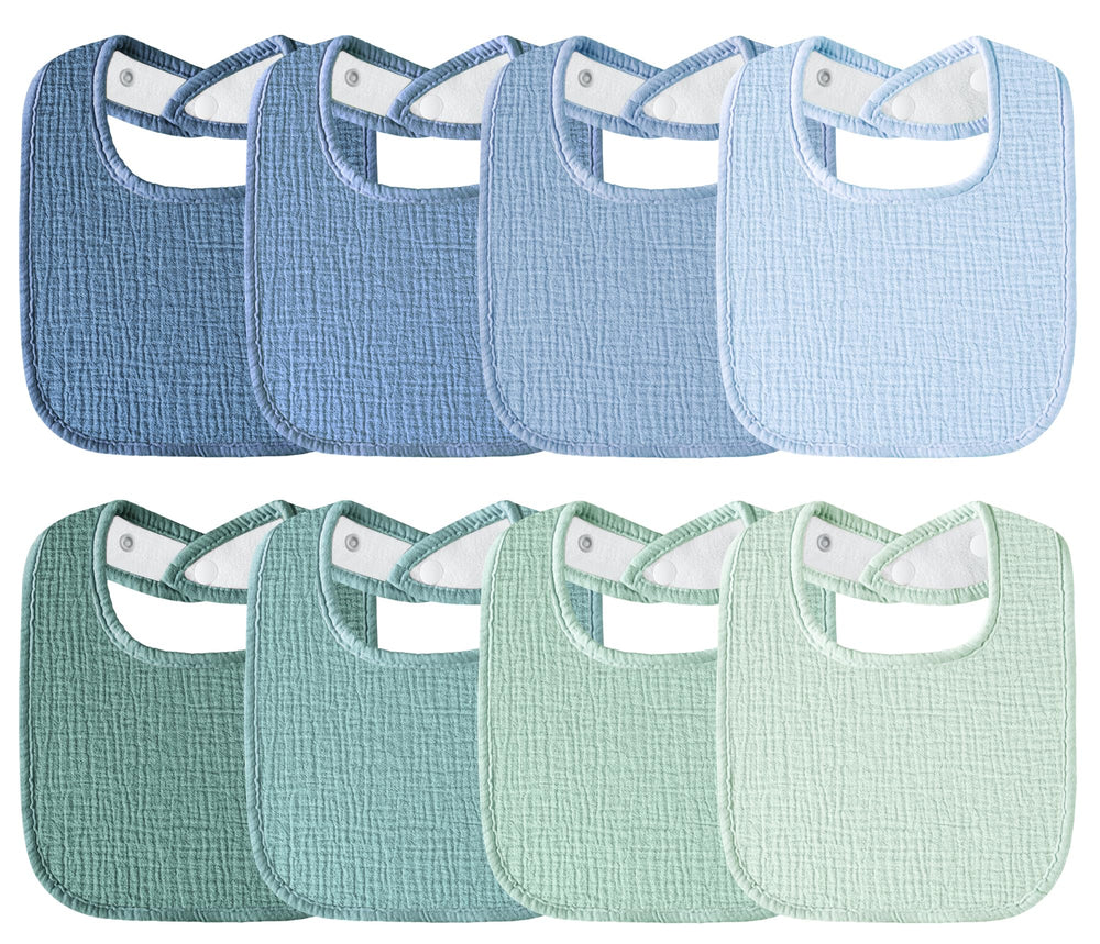 Kewlife gift Serene Blue muslin bib demonstrating soft absorbent front for drool