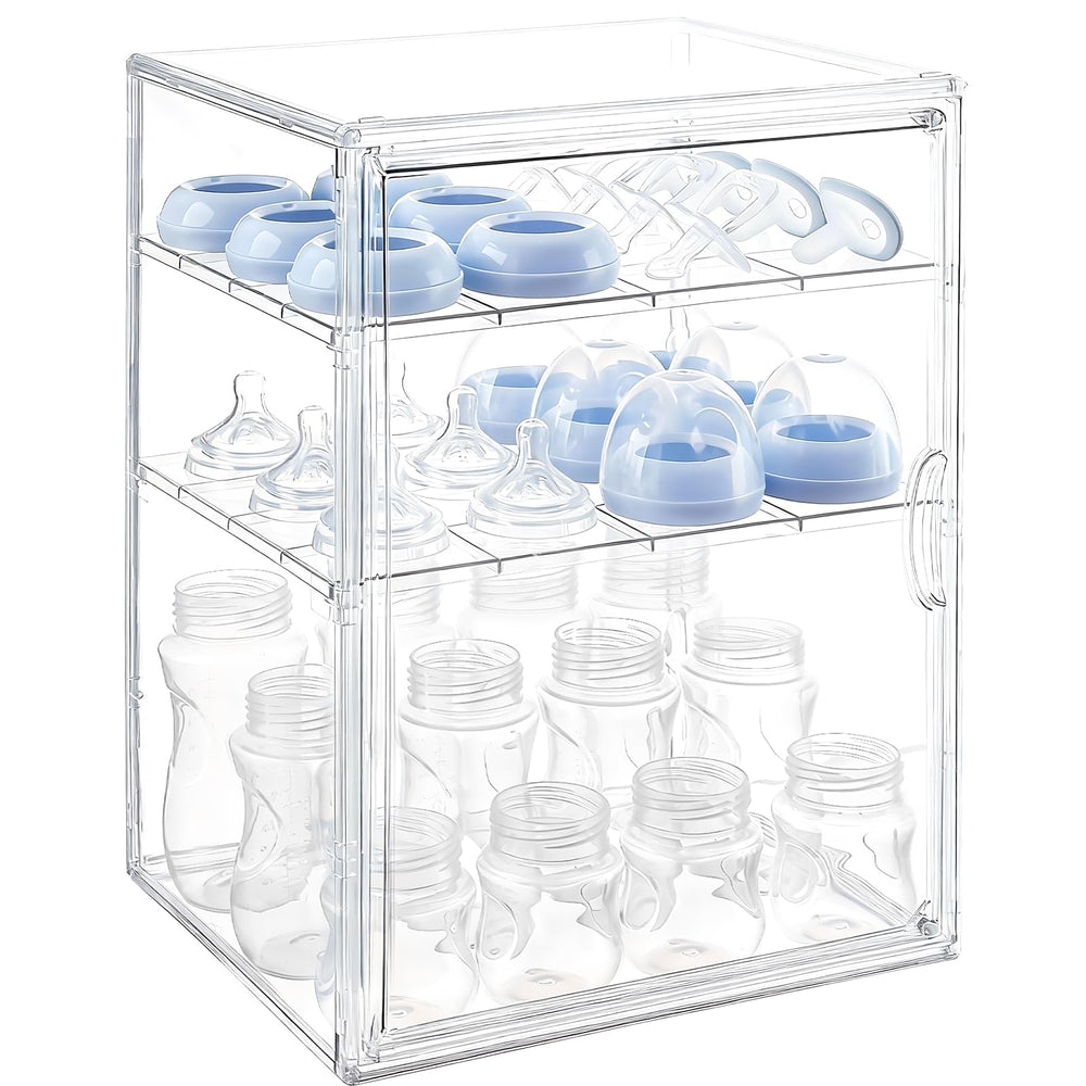 Keyunchengbao 3-tier bottle organizer keeps bottles neatly arranged and within reach.