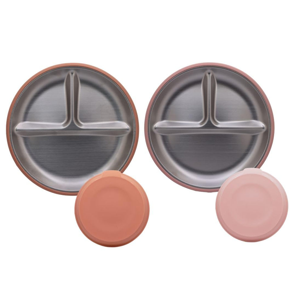 KhaNoor stainless steel suction plates pair reduce spills on highchair trays.