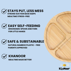 Khanoor bamboo toddler bowl with suction base keeps meals steady.