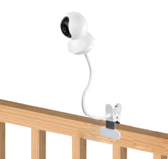 KHQBG baby monitor flexible mount clamps securely to a crib for clear viewing.