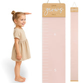 KIBAGA growth chart wall-mount in a nursery showing milestones with a timeless keepsake vibe.