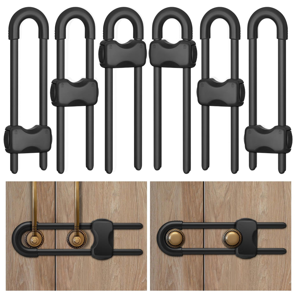 Kickic cabinet locks 6-pack securing kitchen cabinet handles to prevent curious access.