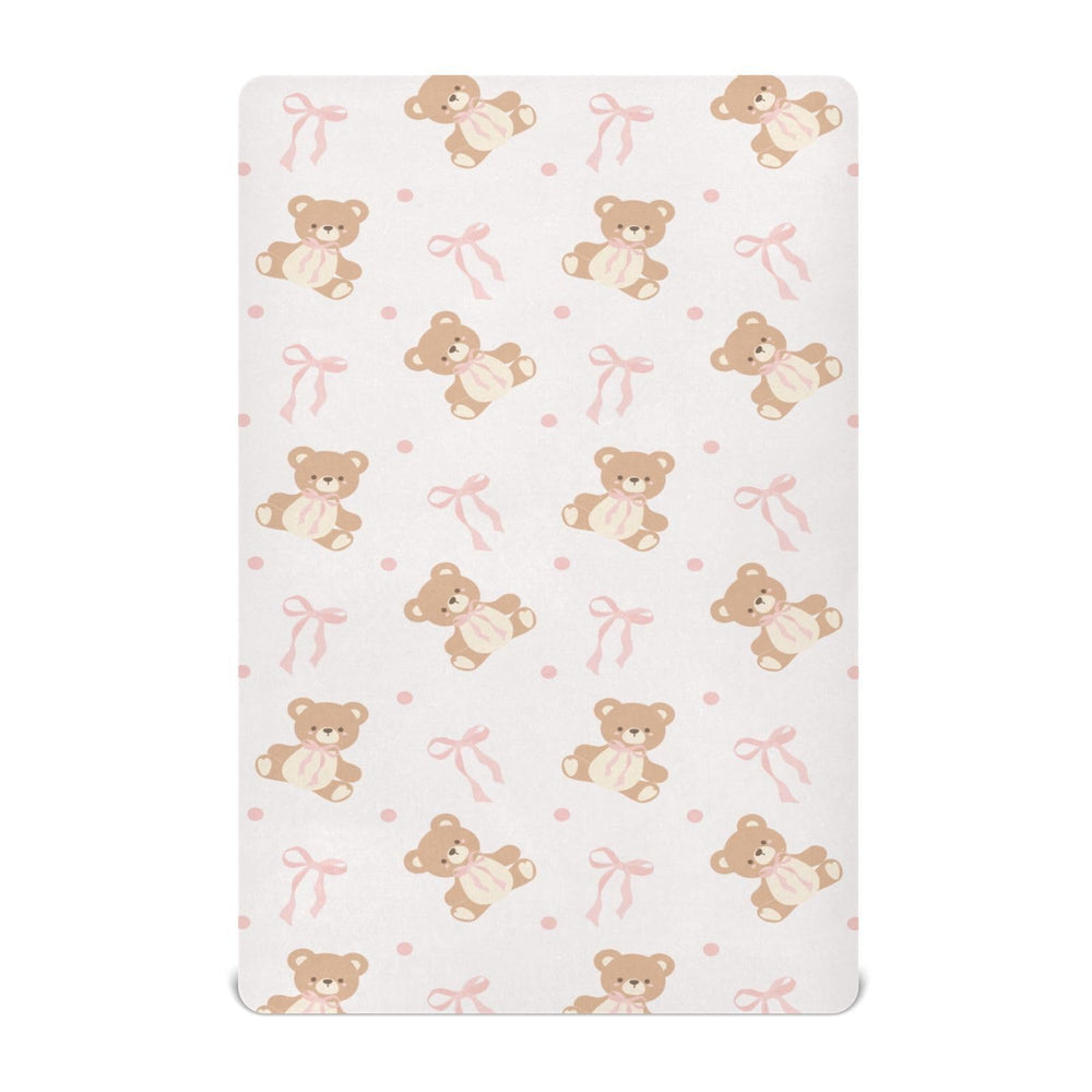 KICPOAY animal bear pink ribbon pattern playard sheet adds cozy style to napping areas
