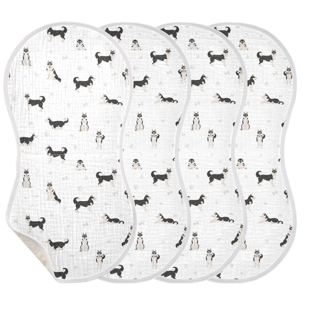 KICPOAY muslin burp cloth with Siberian Husky pattern, soft and absorbent for newborns.