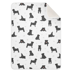 KICPOAY pug dog black swaddle blanket close-up—breathable muslin wrap for newborn comfort