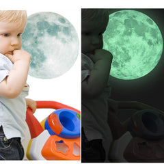 Kiddale luminous green moon decal casts a soft glow in dark rooms.