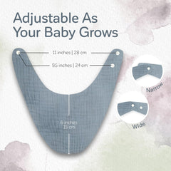 KiddyCare drool coverage bib demonstrates ample neck-to-chest coverage during teething.