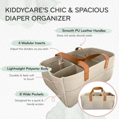 KiddyCare caddy with removable dividers offers flexible setup for changing stations.
