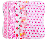KiddyStar 5-pack burp cloths folded, showing soft organic cotton and absorbency