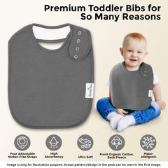 KiddyStar bib with nickel-free adjustable snaps—grows with baby from 0 to 36 months.