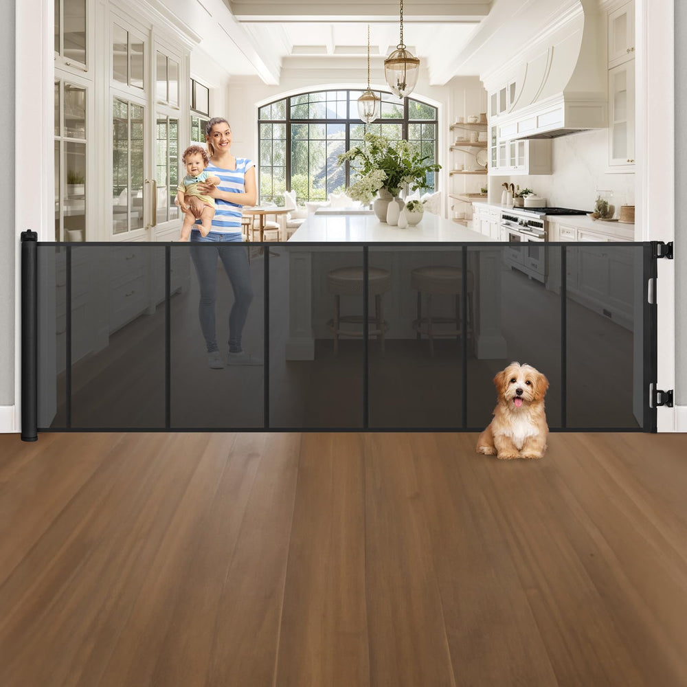 KIDINIX 120-inch retractable gate extended for wide doorways and large openings