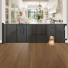 KIDINIX 120-inch retractable gate extended for wide doorways and large openings