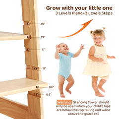 KIDINIX natural pine finish tower features rounded corners for gentle handling.