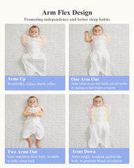 KIDIRA Transition Swaddle with widened hem supports natural hip movement.